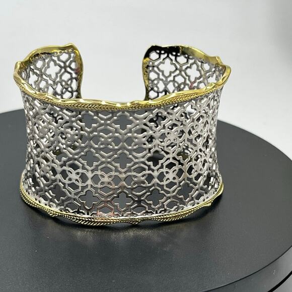 Kendra Scott Candice Two Tone Silver Gold Filigree Yellow Rose Cuff Bracelet - Picture 1 of 12
